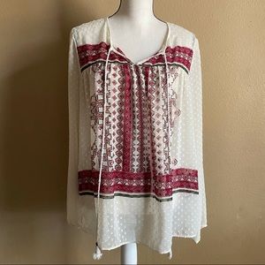 Daniel Rainn Sheer Swiss Dot Boho Long Sleeved Top Size XL